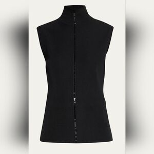 Akris Black Sleeveless Mockneck Silk Cashmere Blend Top With Sequin Detail